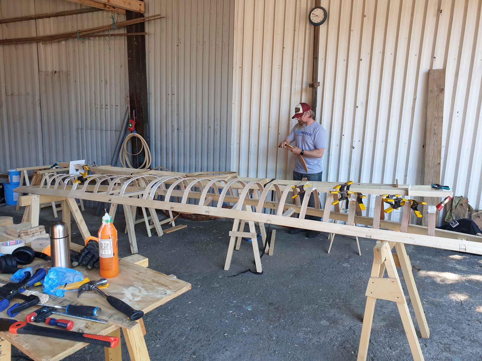 All clamps are where the ribs are cracked and glued